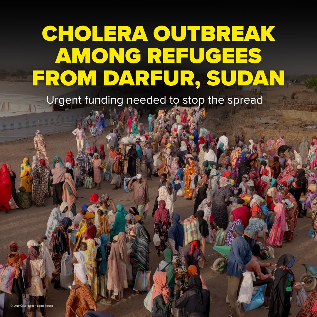 Refugees's tweet photo. 🚨 A deadly cholera outbreak is spreading through refugee settlements in eastern Chad.

UNHCR is racing to contain the outbreak, but funds are not enough.

Urgent support is needed to save lives.