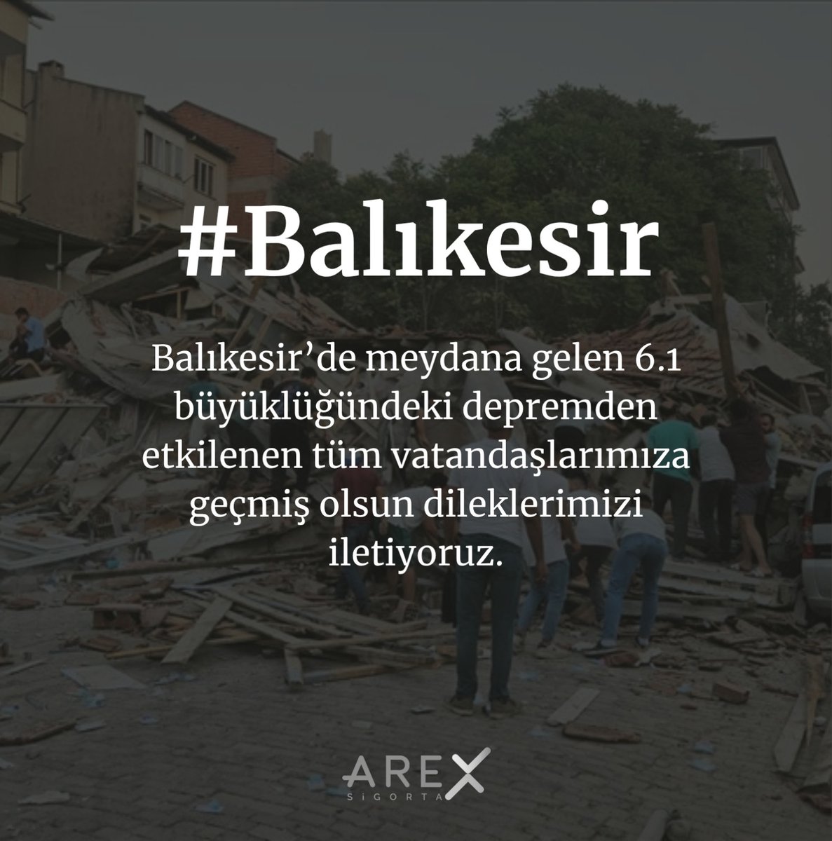 #BALIKESİR'de meydana gelen 6,1 büyüklüğündeki depremden etkilenen tüm vatandaşlarımıza geçmiş olsun dileklerimizi iletiyoruz. 
#ArexSigorta