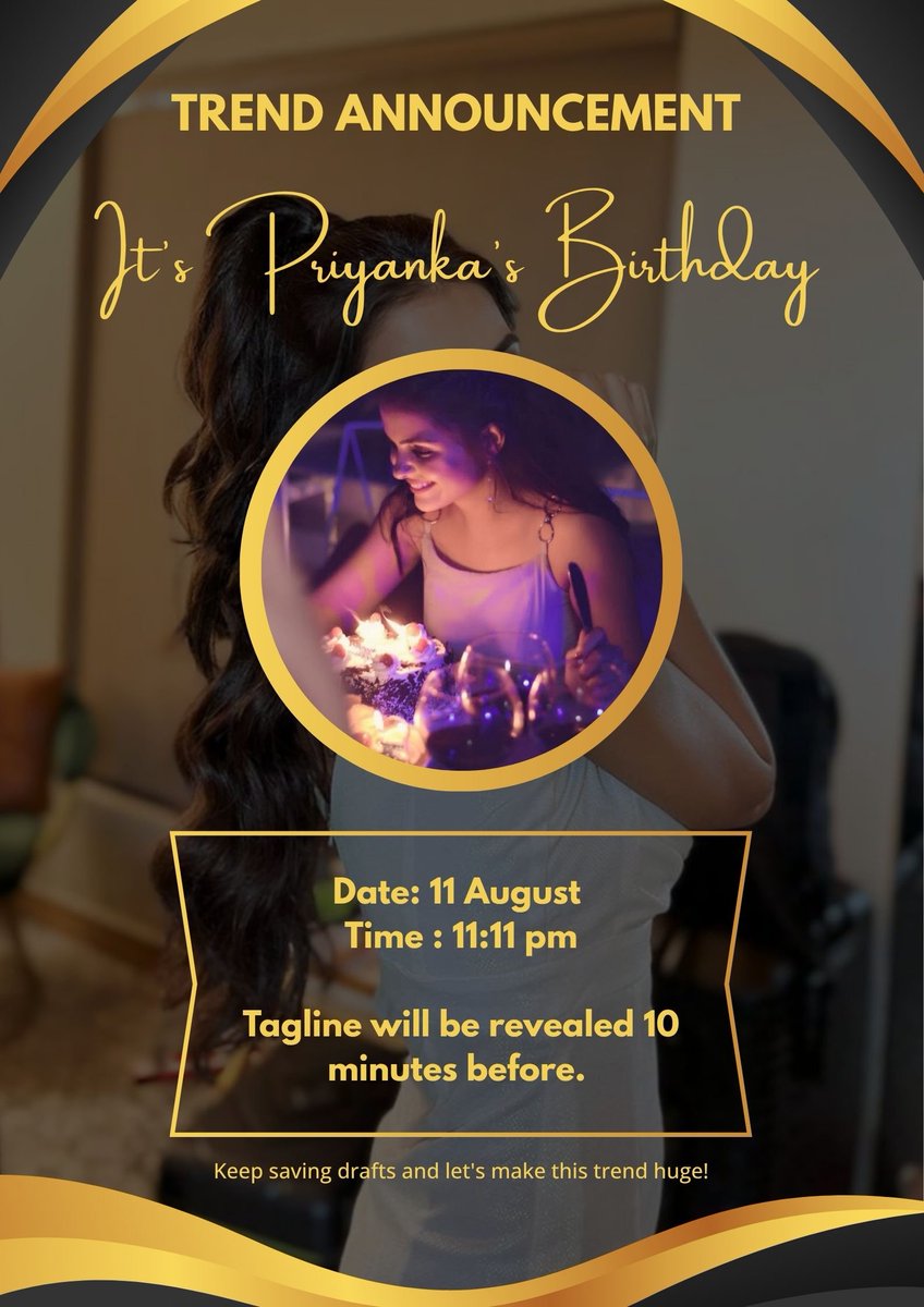 TREND ANNOUNCEMENT ⚠️

Today we have a trend at 11:11 pm for Priyanka's Birthday! 🫶🏻

Keep saving drafts. 💫

#PriyankaChaharChoudhary #PriyankaPaltan