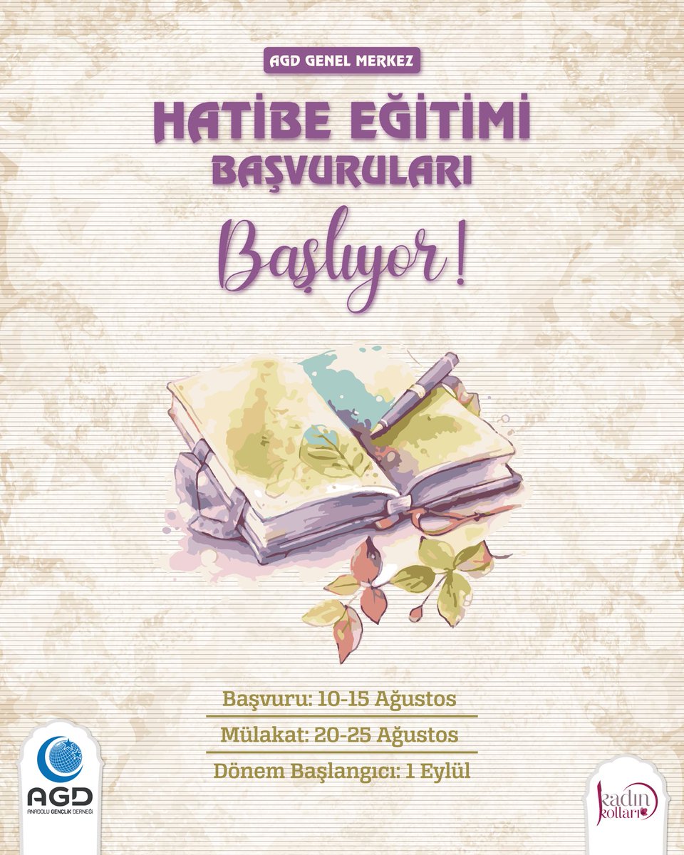 agdkadin's tweet photo. 51. Dönem AGD Genel Merkez Hatibelik Eğitim Programı Kayıtları Başladı! 

Başvuru: 10-15 Ağustos
Mülakat: 20-25 Ağustos

✨Katılmak isteyen adaylarda aranan şartlar kayıt formunda yer almaktadır. 
✨Kaydolmak isteyenlerin Google Form doldurması gerekmektedir.

#agdkadınkolları #hitabet