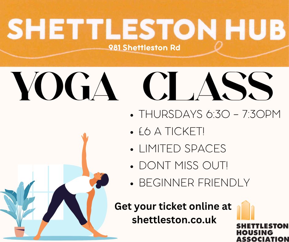 Fancy Yoga?

Come along to our Beginners Yoga Class which will run for 4 weeks.

Dates:  Thursdays from 14th August to 4th September
Location:  The Shettleston Hub, 981 Shettleston Time:  6:30pm-7:30pm

Price is £6 a ticket. Click here to book zurl.co/44rzp
