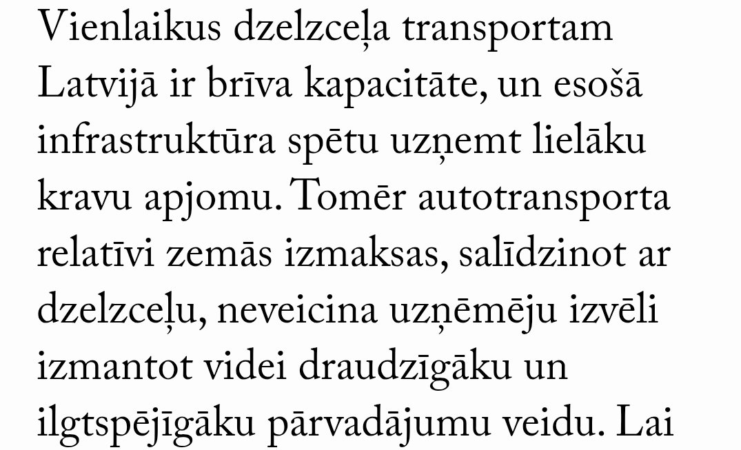 Tā vietā, lai atļautu pārvadājumus ar garajiem daudzasu sastāviem, kas izmaksas samazinātu vēl par 20-30%, <a href="/Progresivie/">Progresīvie</a> dara visu,lai izmaksas palielinātu. Ar jauno vinješu likumu piespiedīšot izmantot dzelzceļu.Ja man vajag 24t nogādāt no Liepājas uz Balviem, kāds vēl dzelzceļš?