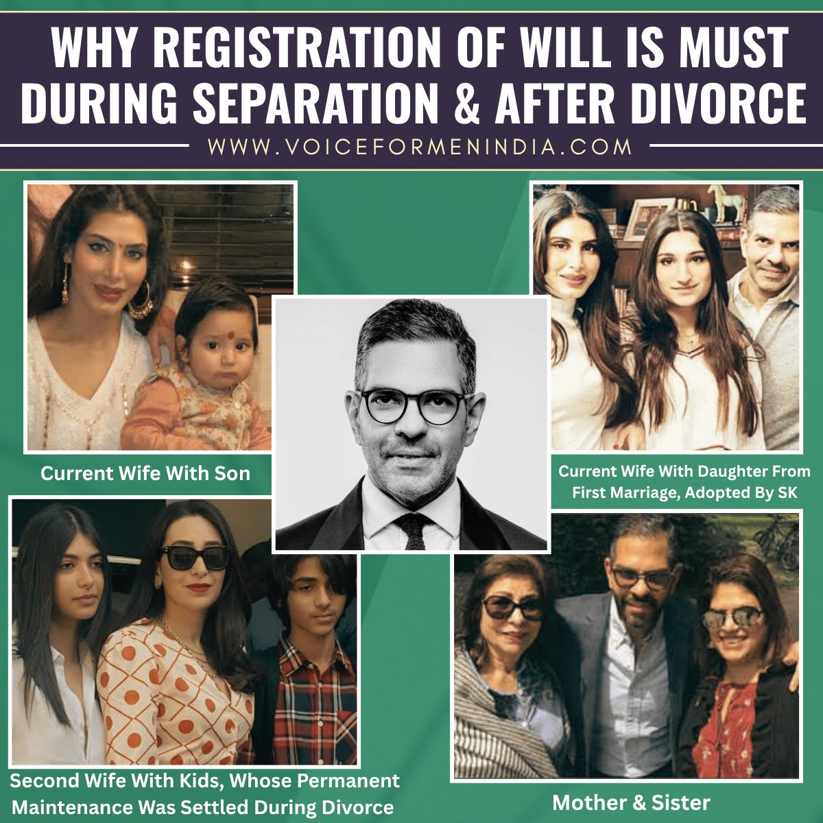 voiceformenind's tweet photo. BUSINESSMAN SUNJAY KAPUR'S UNTIMELY DEATH IS A WAKE UP CALL FOR ALL MEN GOING THROUGH SEPARATION OR DIVORCED...

▪️Registration of WILL during your lifetime is a must, particularly when your family structure is complex

▪️While the current matter for Rs 30,000 crore Sona Comstar Empire is subjudice, here are the stakeholders below:

1) Priya Sachdev Kapur, current and 3rd wife, changed her social media handle to Priya Sunjay Kapur, signaling a strong message as a legally wedded wife. Together, the couple has one biological son, Azarius Kapur

2) Safira Chatwal is the biological daughter of Priya Sachdev & her first husband, Vikram Chatwal. Reports suggest that Safira had been legally adopted by Sunjay Kapur, post his marriage to Priya. Amidst the inheritance battle, Safira has dropped her former surname "Chatwal" & now labels herself as "Safira Kapur"

3) The stakeholders to this vast fortune are also Sunjay Kapur's children with 2nd wife Karisma Kapur - Samaira & Kiaan. While both childrens' permanent maintenance was settled during divorce in 2016, mother Karisma Kapur reached Delhi, claiming to secure her children's rights amidst the ongoing legal conflict 

(While the bond between Sunjay & Karisma had turned utterly bitter during their divorce, there are enough social media pictures to suggest that the children shared a healthy bond with their father, even after divorce)

4) Rani Kapur, mother of Sunjay Kapur, has given statements in the media suspecting foul play in her son's death, and also sought her right as the family's matriarch to inherit Soma Comstar's legacy (company started by her husband Surinder Kapur)

5) Mandhira Kapur, sister who herself claimed to be estranged from SK since past four years, shared a cryptic post on the eve of #RakshaBandhan yesterday- "Protecting your memory is my sacred duty" - hinting at her too joining the family fight for inheritance 

6) Nandita Mahtani, first wife of Sunjay Kapur, is not a part of this family saga yet, as she may not be legally entitled itself 

🔹️WHILE THE EXISTENCE/NON-EXISTENCE OF SUNJAY KAPUR'S WILL IS UNKNOWN, BOTTOM LINE FOR ALL OUR FOLLOWERS IS:

Register your WILL today to clearly secure your loved ones as per your current circumstances - particularly if your divorce case remains unsettled 

#VoiceForMen 
#SunjayKapur 
#PriyaSachdevKapur
#KarismaKapur