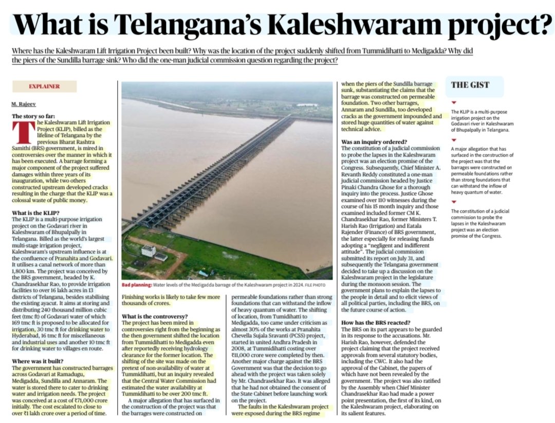 imRavikantYadav's tweet photo. What is Telangana's Kaleshwaram project?
:An informative article by Sh M.Rajeev
@RajeevMLochan
#Telangana #kaleshwaram #LiftIrrigationProject #KLIP
#Godavari #Pranahita #rivers #Dams
#Irrigation #DrinkingWater #IndustryUse
#SundillaBarrage
#Hydrology
#UPSC
Source:TH https://t.co/QLSA3WnqcH