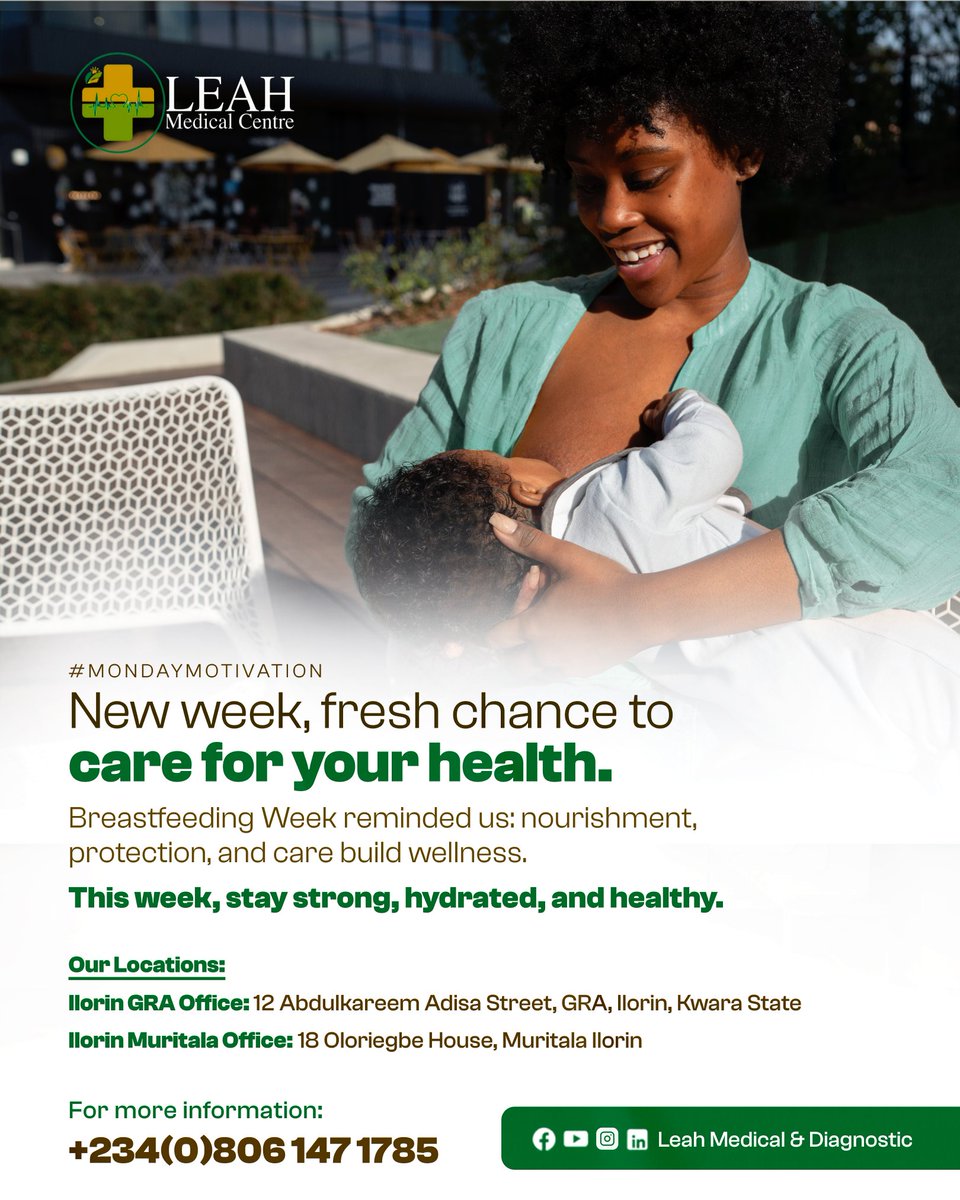 leah_foundation's tweet photo. A new week means a new chance to nourish your body and mind. 💚 Stay strong, hydrated, and healthy—your wellness is worth it! #MondayMotivation #CareForYourHealth #LeahMedicalCentre https://t.co/y9FbWEBO4n