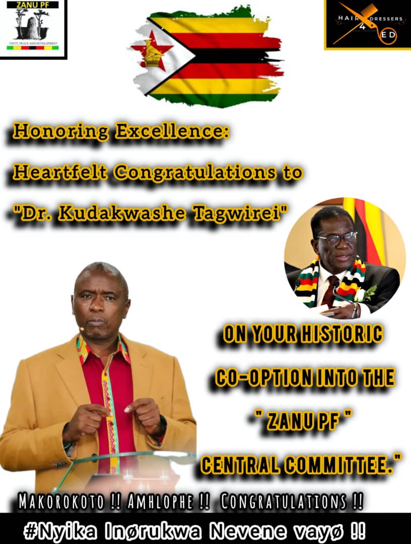 Hairdresse9808's tweet photo. "Honoring Excellence: Heartfelt Congratulations to Dr. Kudakwashe Tagwirei"‼️✊🏿🇿🇼*
Hairdressers4ED proudly celebrates Dr. Kudakwashe Tagwirei's historic co-option into the ZANU PF Central Committee.
*#Vision2∅3∅ is BlessED !!
https://t.co/K55Eu2dPNE https://t.co/G9GRZdSieZ