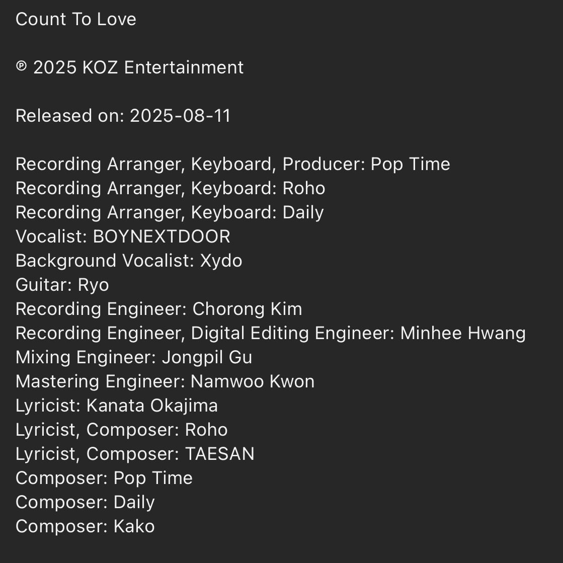 Taesan is credited as a songwriter and composer for BOYNEXTDOOR’s upcoming Japanese single 'Count To Love'