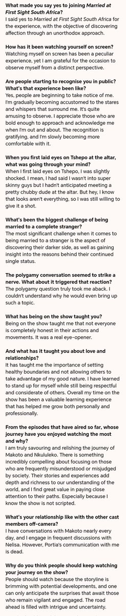 BEHIND THE SCENES: 

Palesa and Portia dead silence

In an interview, #MarriedAtFirstSightMzansis2 bride Palesa has revealed that; since filming the season, she speaks with Makoto everyday and is still in contact with Nelisa but communication between her and Portia "is dead".