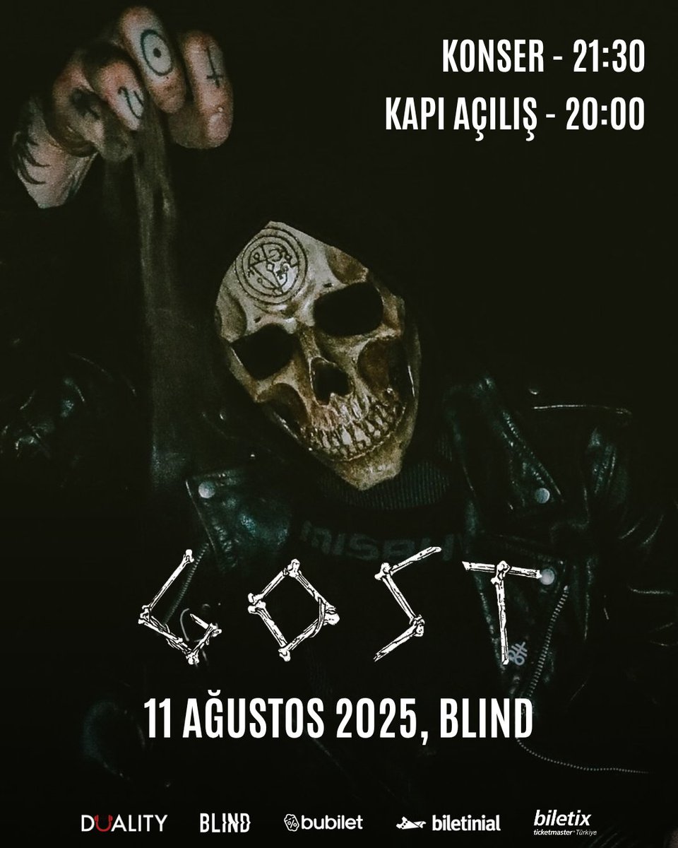 Gost bu akşam Blind İstanbul sahnesine karanlık törenle giriş yapacak ☠️ 20:00'den itibaren mekanda yerinizi alabilirsiniz.

⚡︎ Biletler Biletinial, Bubilet ve Biletix'te.

biletinial.com/tr-tr/muzik/go…