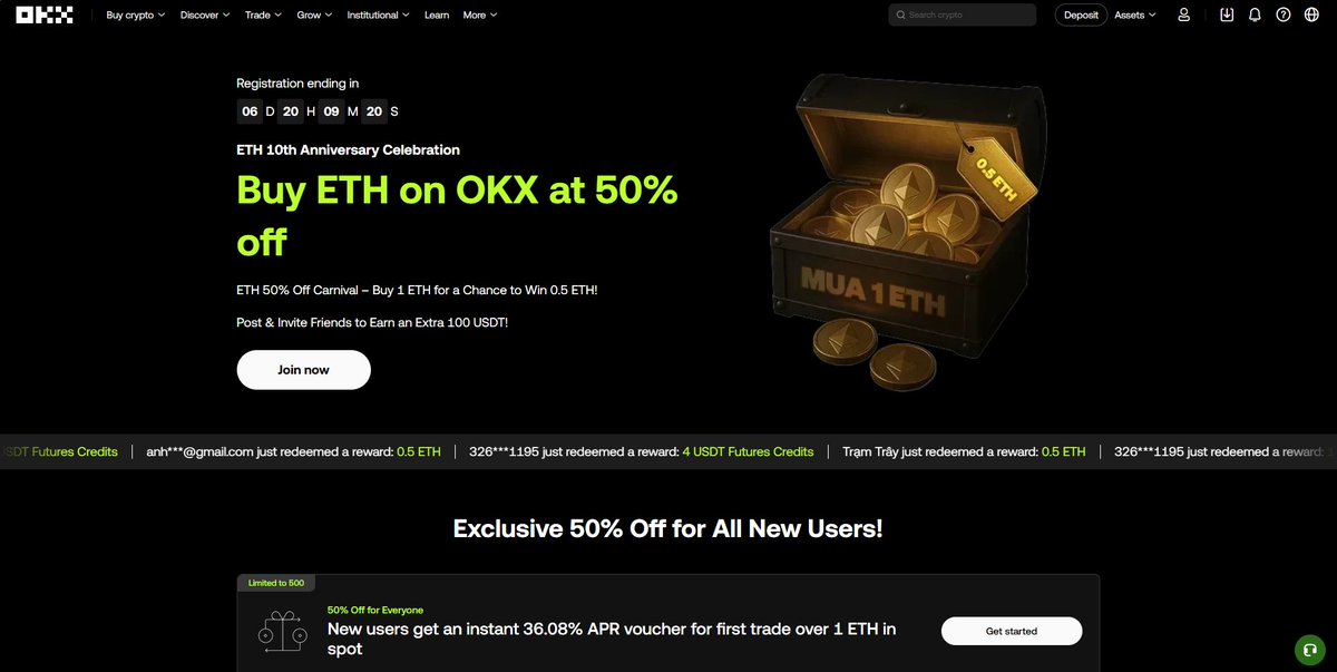 🔥 Celebrate Ethereum’s 10th Anniversary with <a href="/okx/">OKX</a> – Win Big! 🪙

From Aug 8 – Aug 18, 2025, trade ETH and unlock massive rewards:

💎 Trade &amp; Win:

_ Buy/sell 1 ETH = 1 Ethereum Chest
_ 5% chance to score 0.5 ETH (~$1,800)
_ Guaranteed prize every time (Crypto Voucher or Trading