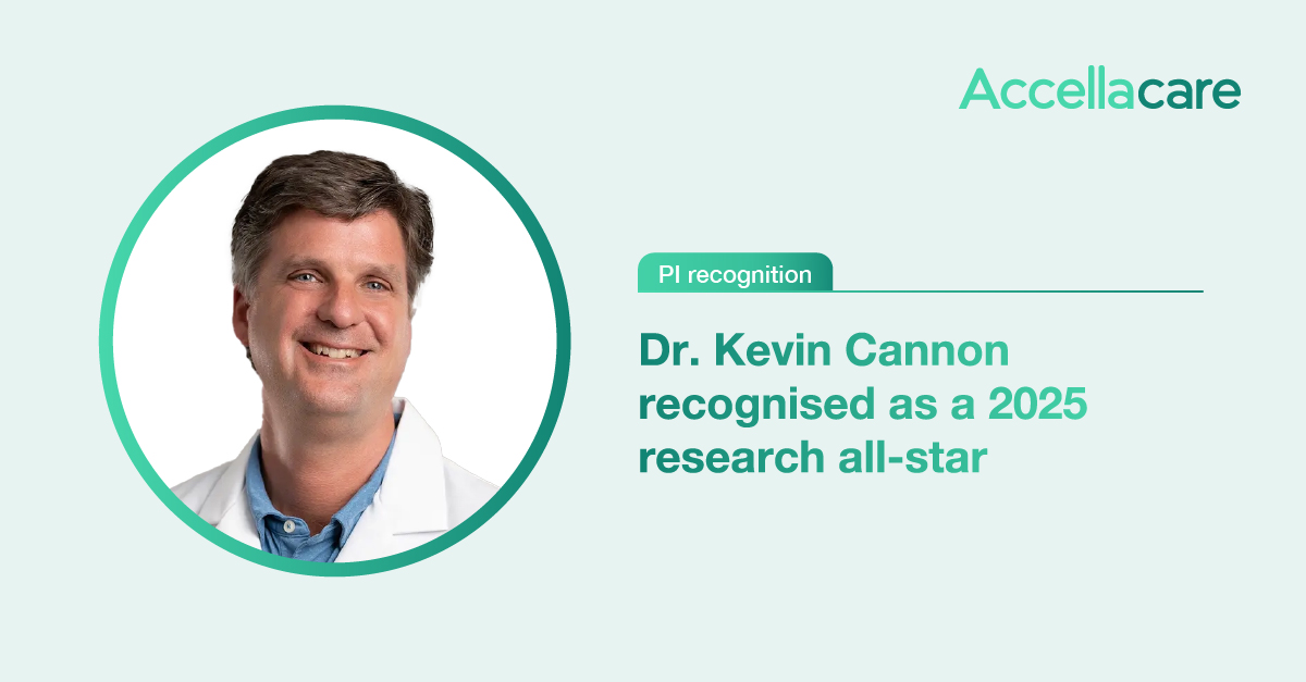accellacare's tweet photo. Congratulations to Dr. Kevin Cannon, named a 2025 #HealthcareResearchAllStar by @AvantGardeHlth!
A powerhouse in clinical research and a true changemaker—this recognition is well-earned.

#ClinicalTrials #MedicalResearch #Innovation https://t.co/9atXncj6K1