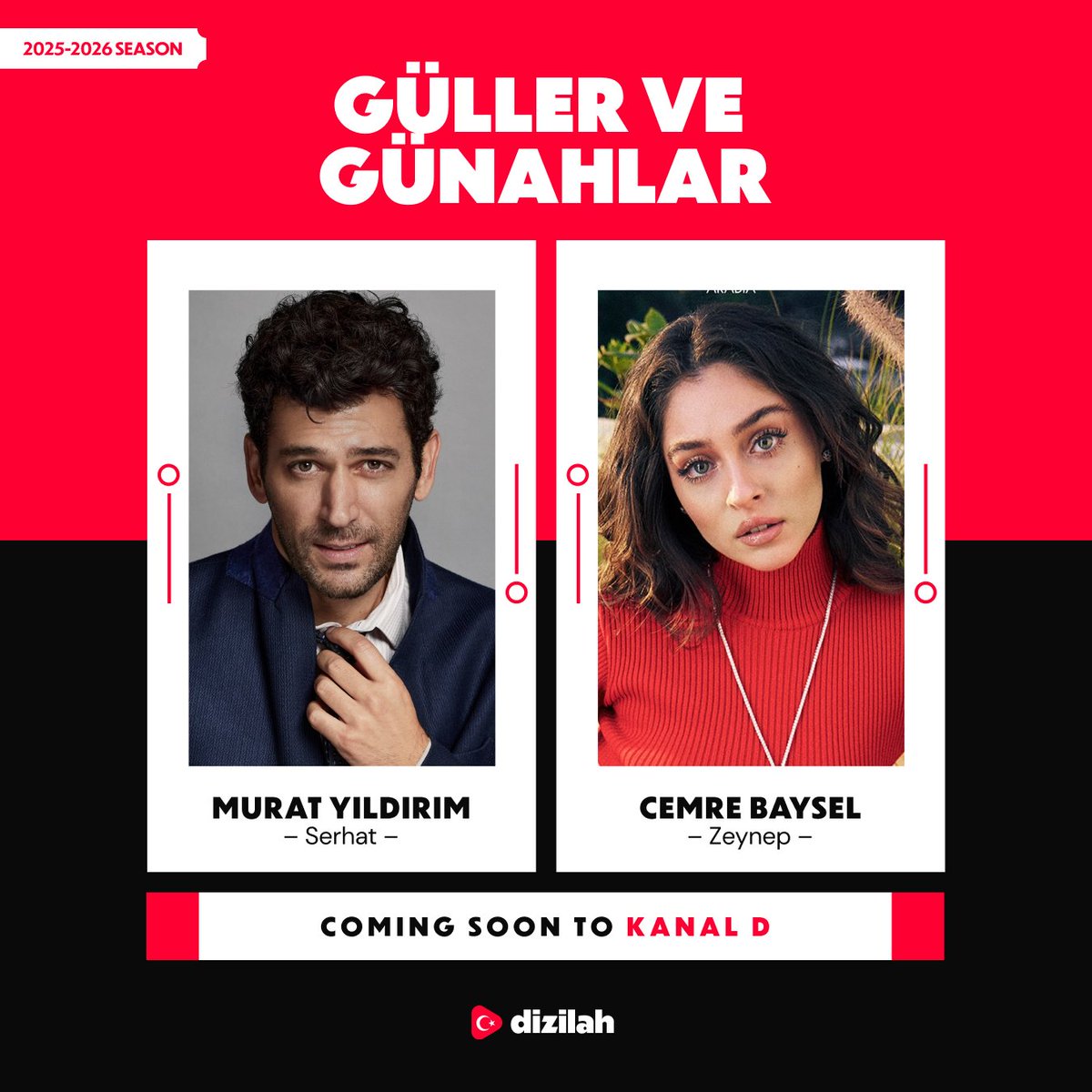 dizilah's tweet photo. Murat Yıldırım and Cemre Baysel have been tapped to lead #GüllerVeGünahlar, a new series from NGM coming soon to Kanal D.

The series will follow Serhat and Zeynep, two people from vastly different worlds, drawn together in a whirlwind of betrayal, love, and secrets, as they try to resist the decisions of their hearts.