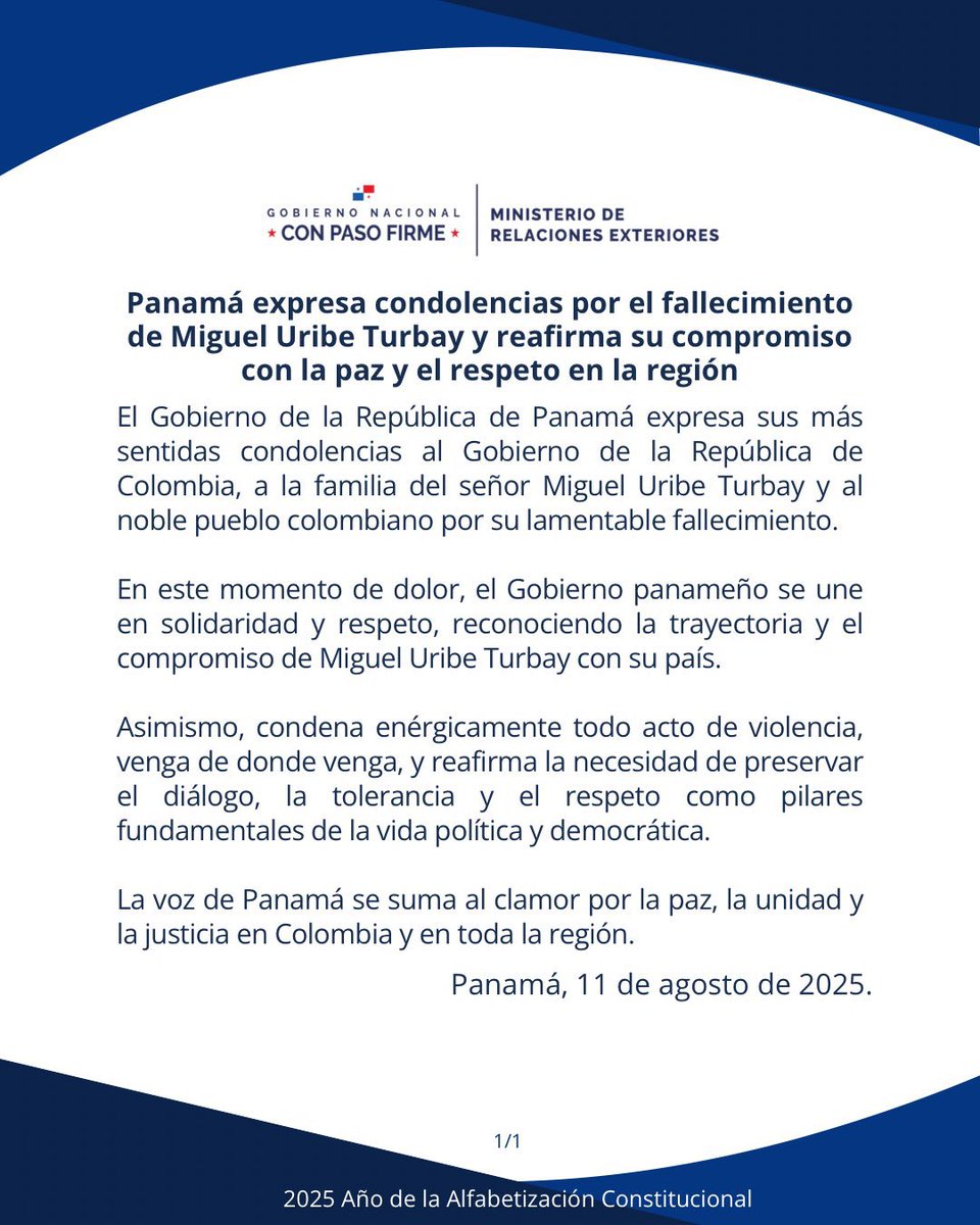 El senador y candidato presidencial colombiano Miguel Uribe Turbay falleció este lunes como consecuencia de los disparos que recibió el sábado 7 de junio, en Bogotá, mientras intervenía en un acto de campaña.