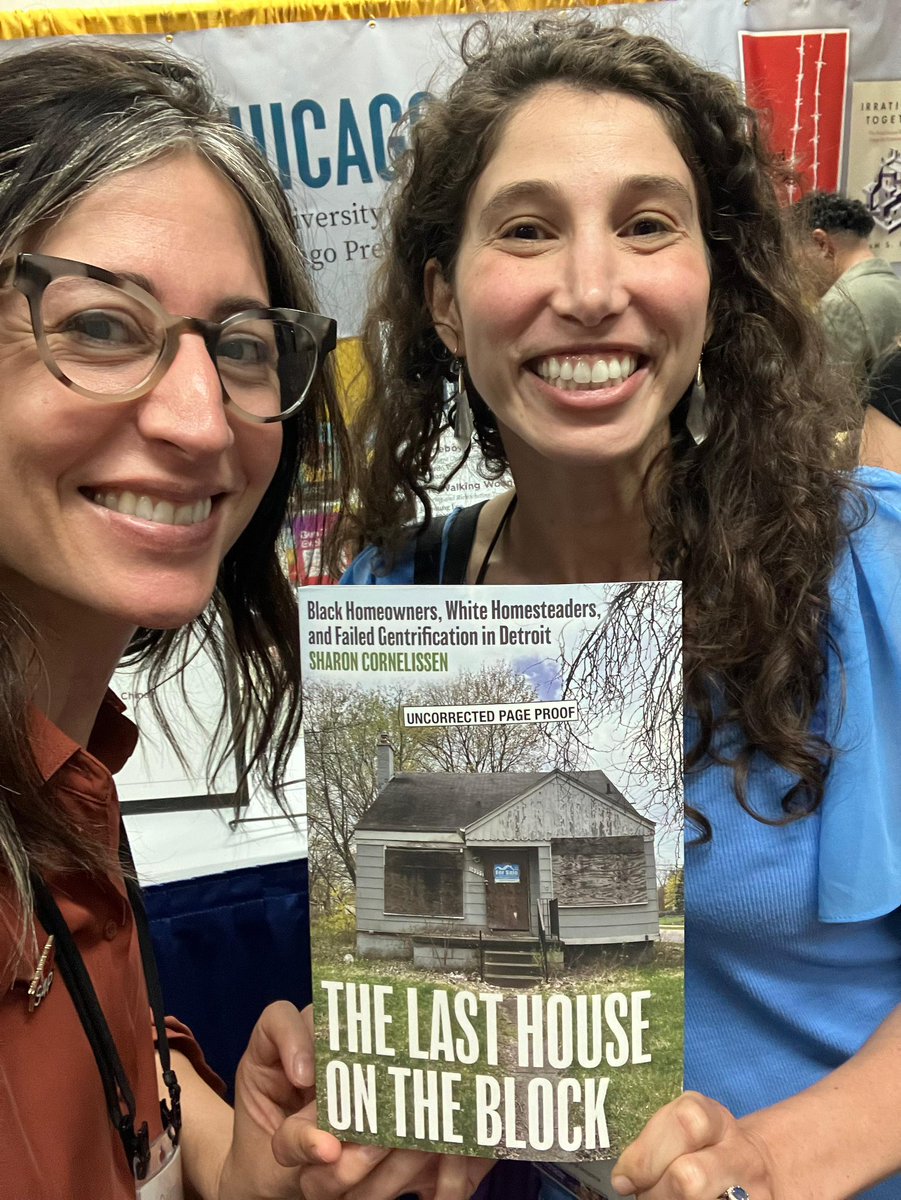 sjccorn's tweet photo. I’m not at @ASAnews this year, but guess who and what is? The wonderful Taylor and Guillermina posing with my book #LastHouse! If you are at #ASA2025 stop by at the Chicago table to have a preview of this Detroit ethnography on failed gentrification! https://t.co/WDC5ioYB1M