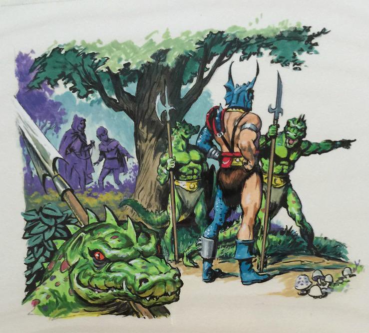 Warduke getting a status update from his Lizard Men henchmen while a shifty half elf stirs up trouble in the background. 

Art by Earl Norem

#ADnD #ODnD #DnDBasic #DnD #HolmesBasic #oldschoolttrpg #dungeonsanddragons #BXDnD