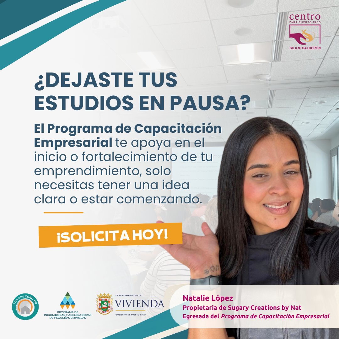 CentroparaPR's tweet photo. ¿No terminaste tu 4to año? Este programa es para ti. Recibe talleres gratis, asistencia técnica y consejería para iniciar o fortalecer tu negocio.
📍 Residentes de PR | +18 años
Inscríbete: https://t.co/LZQOxKA4QN
Más información:  📩 sbia@centroparapuertorico.org
#CDBGDR #CPRSMC https://t.co/QNdnJ1EQOw