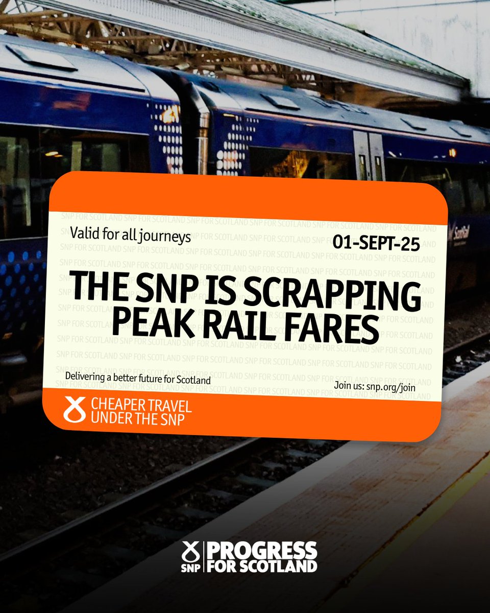 🚂 The SNP is scrapping peak rail fares, saving you hundreds of pounds a year.

🎫 From Monday 1st September, customers will pay the same fare no matter when they travel.

👉 More: shorturl.at/xAJn7