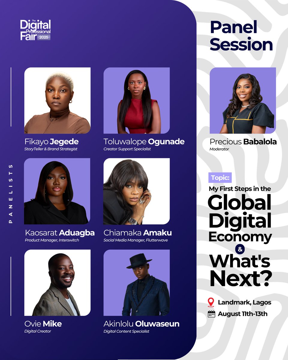 Charms (@the_amakaaa) on Twitter photo Excited to be kicking off Day 1 of The Digital Professional Fair 2025 today at Landmark, Lagos!
I’ll be joining a diverse panel to discuss “My First Steps in the Global Digital Economy & What’s Next?”, a conversation that will explore the key career moves that shaped my journey, Excited to be kicking off Day 1 of The Digital Professional Fair 2025 today at Landmark, Lagos!
I’ll be joining a diverse panel to discuss “My First Steps in the Global Digital Economy & What’s Next?”, a conversation that will explore the key career moves that shaped my journey,