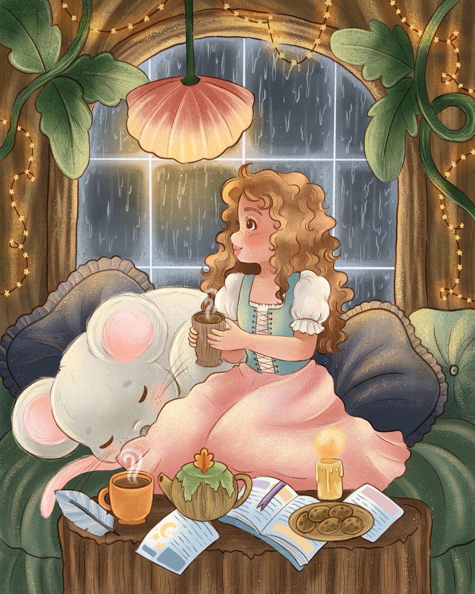 I miss so deeply those rainy days, my favorite thing to do during these days is to just sit at the window and watch the rain fall and transform the earth into this beautiful scene while I’m all cozy inside 🤍

#kidlit #illustration #cozy #rain #procreate