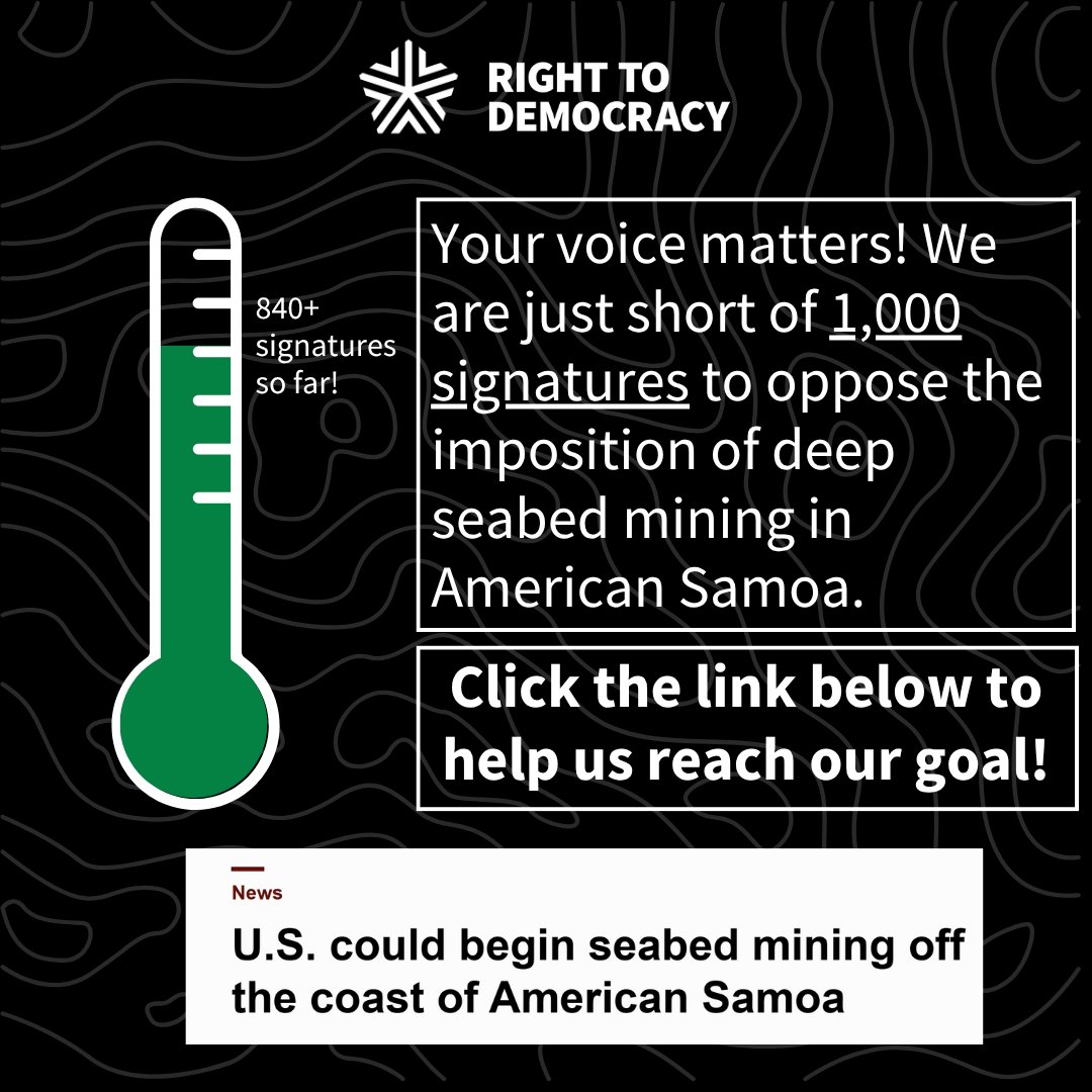 We are days away from the August 15 deadline for public comment on proposals that would permit deep seabed mining over the objections of the American Samoan people. 

Click here forms.gle/kiyrpNjMcAB29z… to add your voice.