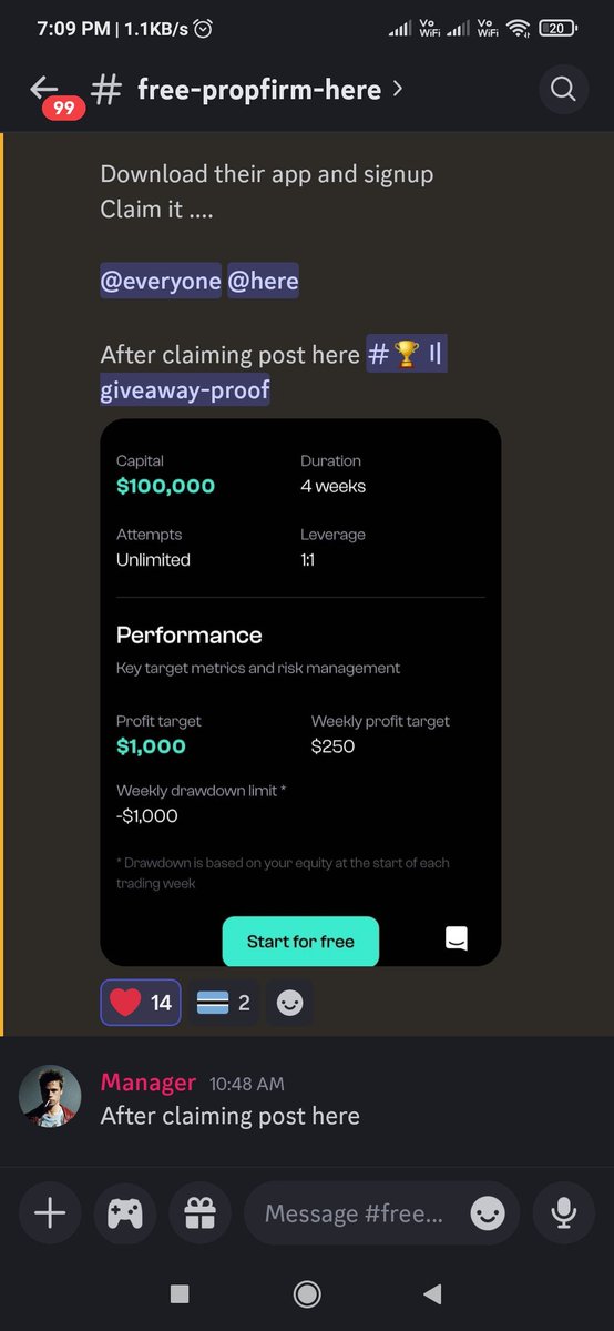 Hello everyone.

Link is posted here check and claim ...

I can't DM everyone huge traffic.
Must like retweet here 
x.com/free_propfirm/…

👇👇👇
discord.gg/7MRsuqqT3n