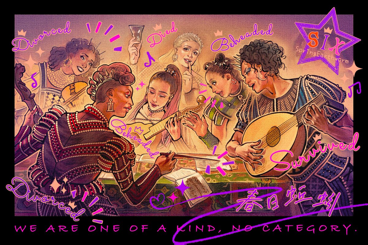 SpringEarthworm's tweet photo. #six #sixmusical #sixthemusical #musicalsix #musicals #SixFanart
 #CatherineOfAragon #AnneBoleyn #JaneSeymour #AnnaOfCleves #KatherineHoward #CatherineParr
We're one of a kind 💜 No category https://t.co/Dp4KEnrxye