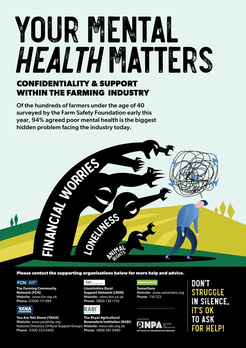 Farming can be a lonely and difficult job and poor #mentalhealth is worryingly prevalent in the industry. We have developed a poster to direct anyone who needs support to excellent mental health charities working in farming. Download your copy here➡️tinyurl.com/5665989a