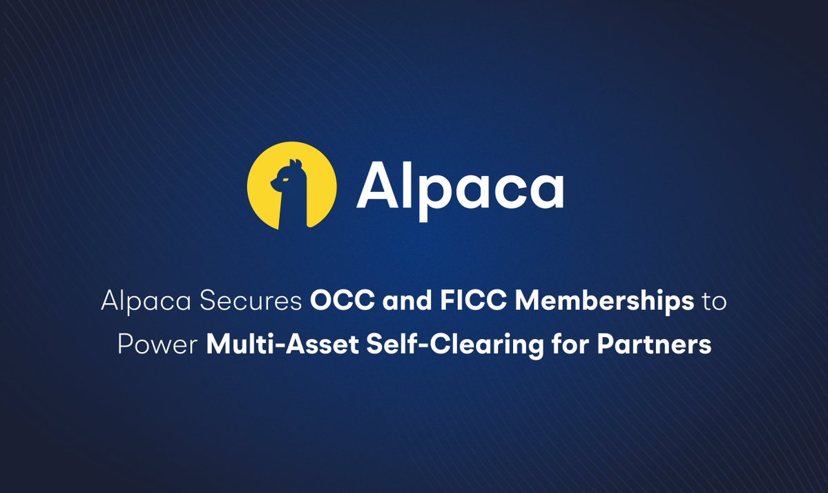 Big news! Alpaca is now officially a clearing member of both The Options Clearing Corporation (OCC) and the Fixed Income Clearing Corporation (FICC) ⚡

“We’ve built and can operate a fully in-house, multi-asset clearing infrastructure from the ground up. This delivers lower