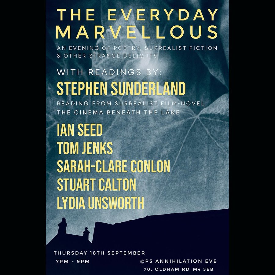 Ian Seed (@shadow2train) on Twitter photo The Everyday Marvellous coming up in September, with
<a href="/stephensunderla/">Stephen Sunderland</a>
<a href="/LydiaUnsworth/">Lydia Unsworth</a>
<a href="/zimZalla/">Tom Jenks</a>
Sarah-Clare Conlon, and Stuart Carlton The Everyday Marvellous coming up in September, with
<a href="/stephensunderla/">Stephen Sunderland</a>
<a href="/LydiaUnsworth/">Lydia Unsworth</a>
<a href="/zimZalla/">Tom Jenks</a>
Sarah-Clare Conlon, and Stuart Carlton