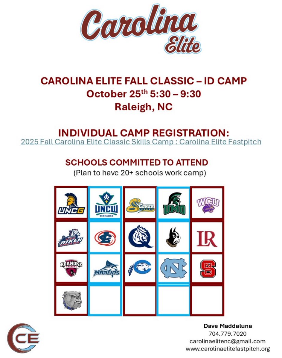 CarEliteNCorg's tweet image. Added: UNC, NC State and Pitt CC

carolinaelitefastpitch.leagueapps.com/camps/4506884-…