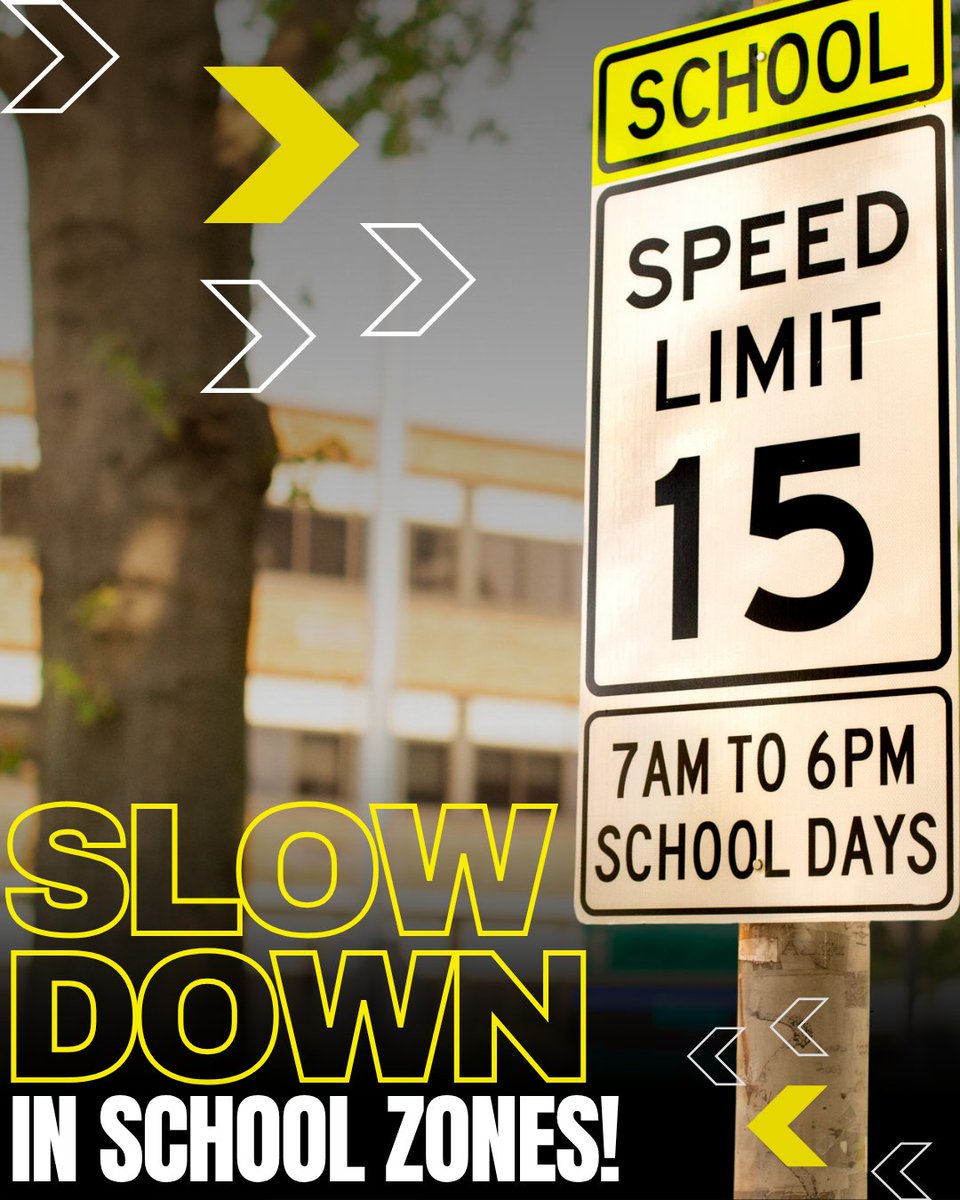 Kids are headed back to school and that means an increase in traffic from school buses 🚌, pedestrians 🚶‍♀, and cyclists. 🚴

⚠️ Keep them SAFE – slow down in school zones. ⚠️