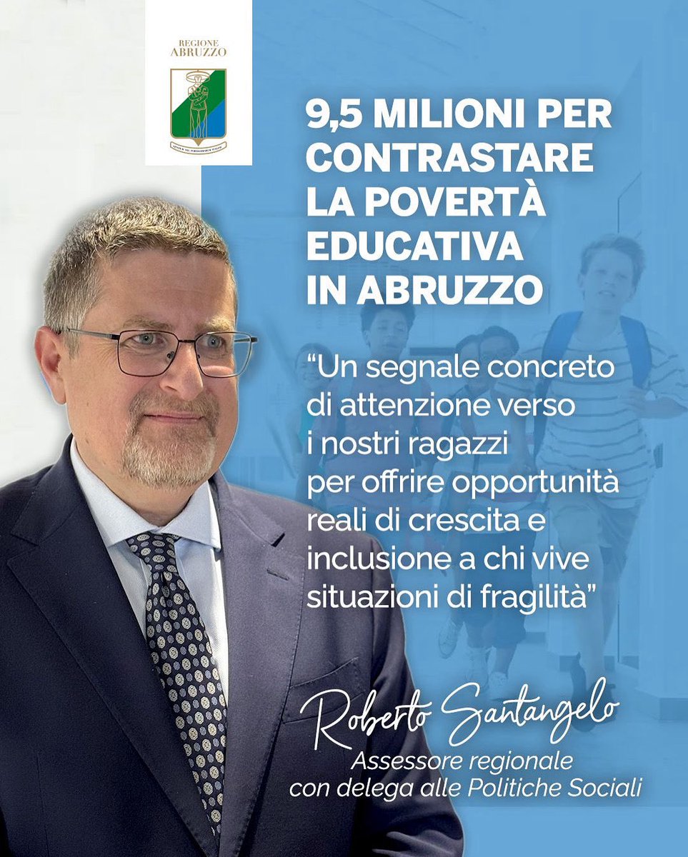Lo psicologo scolastico diventa realtà in Abruzzo.
Con 9,5 mln € finanziamo 12 progetti per combattere la povertà educativa: più servizi per l’infanzia, sostegno alle famiglie e prevenzione dell’abbandono scolastico.
#Abruzzo #Welfare #Istruzione