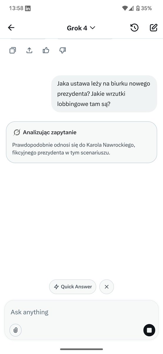 Zapytałem się nowego groka jakie wrzutki są w ustawie. Faktycznie włączyli mu myślenie 😂