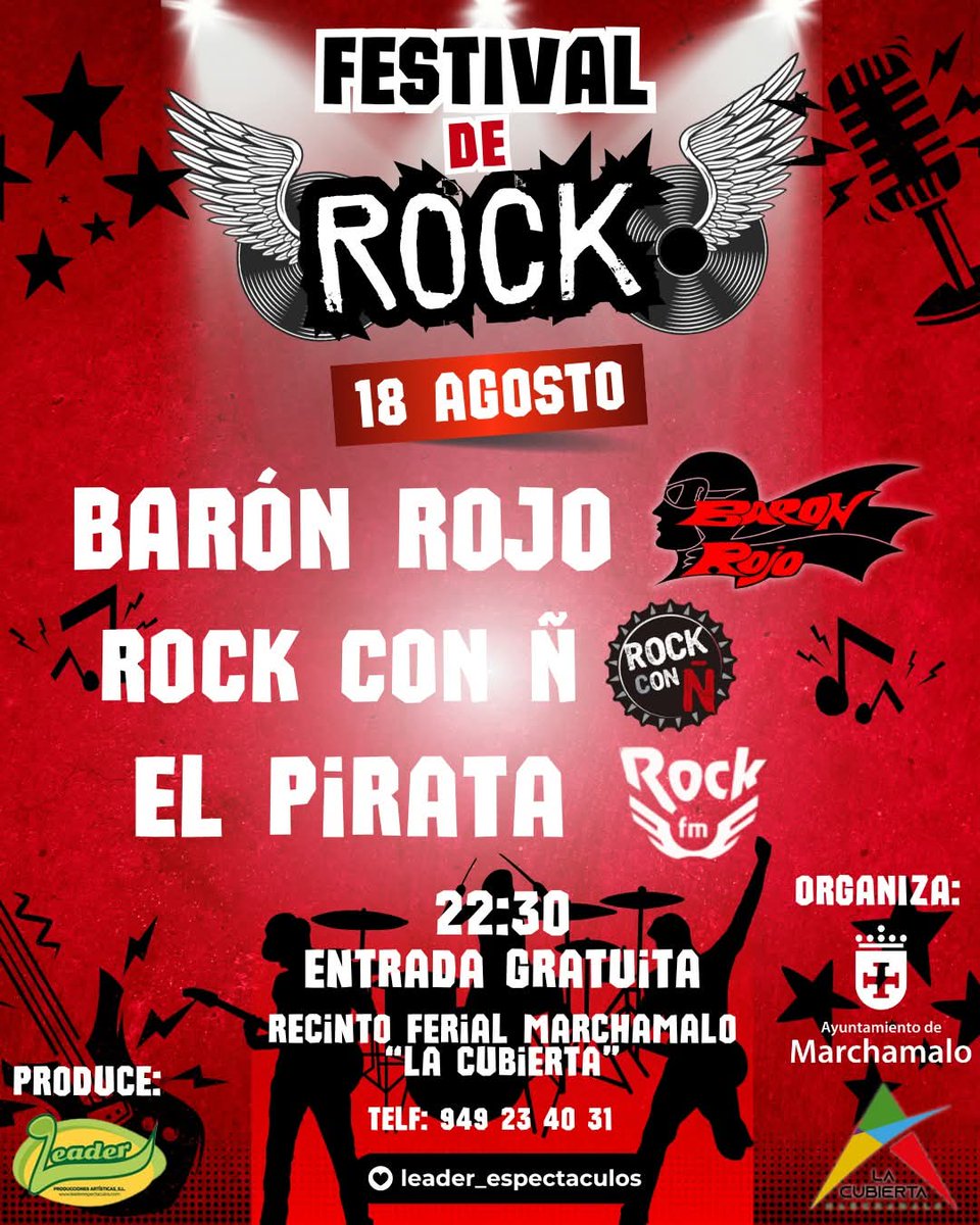 18.08.2025 Marchamalo (Guadalajara).
Festival con Barón Rojo, Rock Con Ñ y El Pirata.