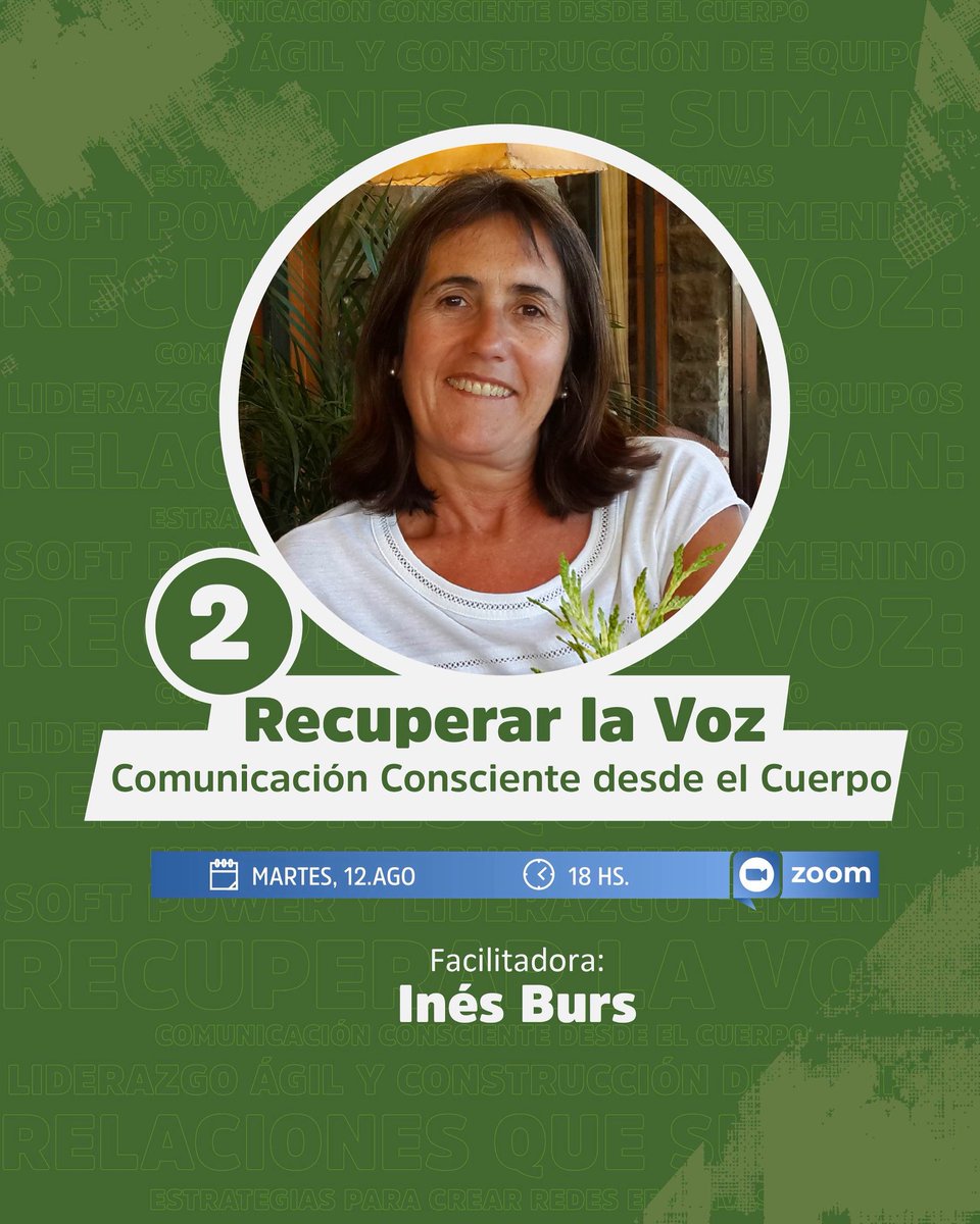 🔔 ¡Mañana!
Segunda charla de #LiderazgosEnAcción
📅 Martes 12/8 – 18 hs
🎤 Recuperar la Voz: Comunicación Consciente desde el Cuerpo
Facilitadora: Inés Burs
💻 Zoom – Modalidad virtual
🔗 Inscribite acá 👉 forms.gle/LXoSsdRG8dyfru…
¡No te lo pierdas! 🙌