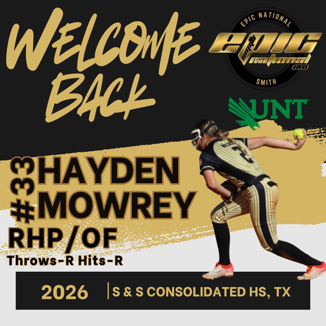 Epic National 18U Smith (@epicnational18) on Twitter photo Next🆙for our #Epic roster📢
Welcome back <a href="/haydenmowrey95/">Hayden Mowrey</a>, our RHP <a href="/MeanGreenSB/">UNT Softball</a> commit. Your #Senior year is going to be🔥 Next🆙for our #Epic roster📢
Welcome back <a href="/haydenmowrey95/">Hayden Mowrey</a>, our RHP <a href="/MeanGreenSB/">UNT Softball</a> commit. Your #Senior year is going to be🔥