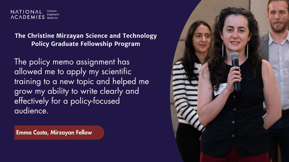 During the Mirzayan Fellowship, Emma Costa expanded her ability to communicate science for policy audiences and explored new ways to apply her expertise.

Apply now to the Christine Mirzayan Fellowship: ow.ly/umRL50WjXm1

#MirzayanFellowship #SciencePolicy