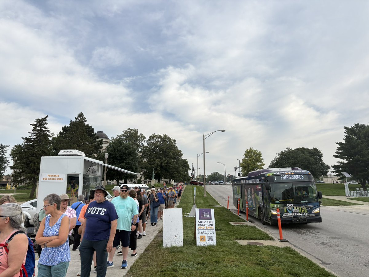 Kate Kealey (@kkealey17) on Twitter photo The bus line at the State Capitol for the <a href="/IowaStateFair/">Iowa State Fair</a> is long but moving fast. I’ll be at the fairgrounds all of today and Tuesday reporting for the <a href="/DMRegister/">Des Moines Register</a>. The bus line at the State Capitol for the <a href="/IowaStateFair/">Iowa State Fair</a> is long but moving fast. I’ll be at the fairgrounds all of today and Tuesday reporting for the <a href="/DMRegister/">Des Moines Register</a>.