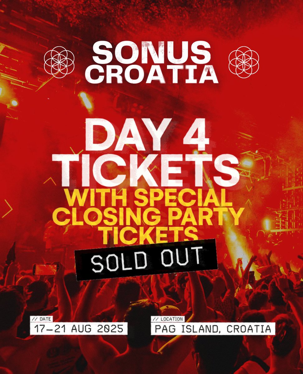 ALL EYES ON DAY 4: FINAL CHANCES 🙌🏻

The Day 4 + Special Closing Party combo is officially sold out.

But the good news? You can still lock in Day 4 tickets and be part of the final chapter.

One day. All in.
_⁠
Lock in your summer now: l8r.it/Abv7
⁠
#SonusCroatia