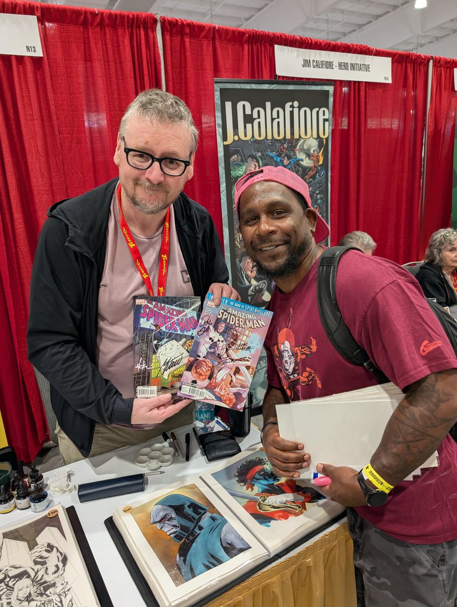 Qwest4000's tweet photo. When you meet one of your guys and he signs your stuff and gives you some art process insight @Mike2112McKone https://t.co/fjTMcjy9Nv
