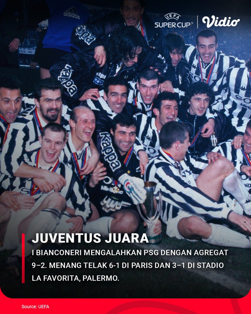 UEFA Super Cup akhirnya kembali ke Italia 🇮🇹✨

Digelar di Bluenergy Stadium, Udine, laga ini jadi yang pertama di Italia sejak 1996, saat Juventus menaklukkan PSG dengan agregat 9-2 pada format 2 leg.