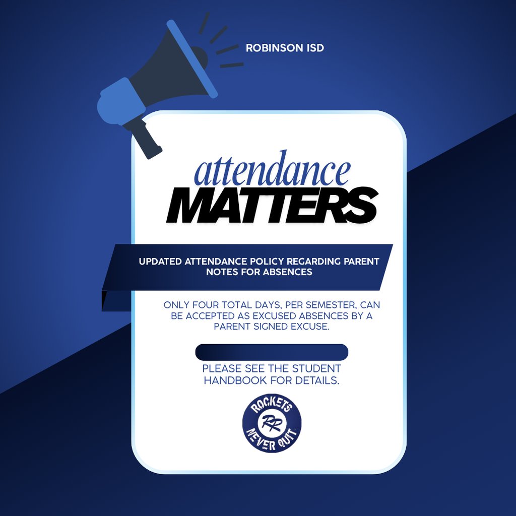 Student attendance has a huge impact on a student's academic success, starting in Pre-K and continuing through High School.  Please see the updated attendance policy regarding parent notes for absences.