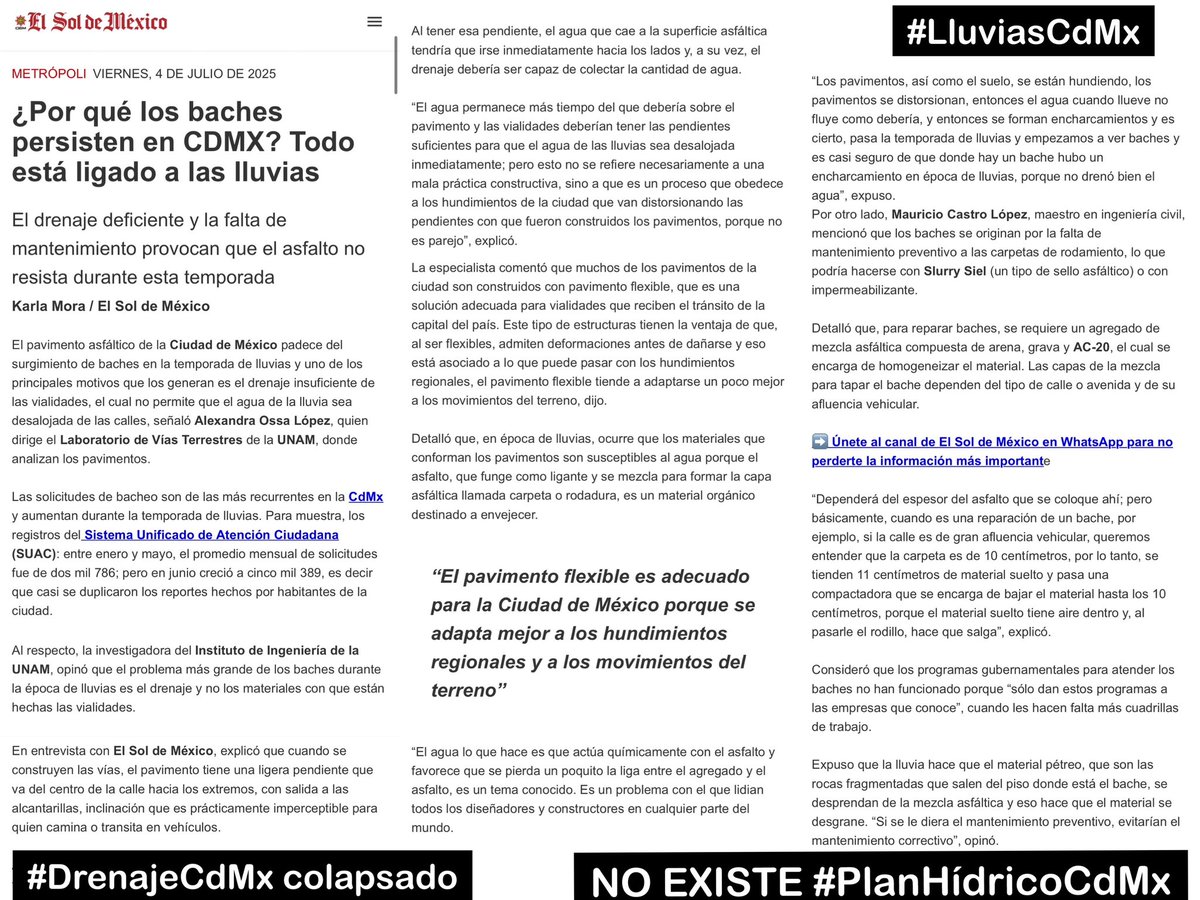 <a href="/CuadranteME/">CuadranteMarianoEscobedo🌳🚴‍♀️🚶🏻‍♂️</a> <a href="/ParquesPolanco8/">#ParquesPolanco 🌳</a> <a href="/MHDenunciasRoss/">MH Denuncias Ross</a> <a href="/mauriciotabe/">Mauricio Tabe Echartea</a> <a href="/Chesarush/">César Martínez 🇲🇽</a> <a href="/SusOL14/">YoNoMeCalloNada</a> <a href="/Veronic_Anzures/">11300 Observatorio Vecinal Verónica Anzures Cuadte</a> <a href="/AndromacoLago/">Lago Andromaco</a> <a href="/cclomaschapulte/">Lomas Chapultepec</a> <a href="/sonntag1963/">DOMINGO AVILA</a> <a href="/5antaMerlina/">Santa Merlina ♐️ 🧐</a> <a href="/MhVigilante/">Vigilante MH</a> <a href="/Biologa_Paty/">P.</a> <a href="/ANTICORRUPCIO17/">Anticorrupción</a> <a href="/AdrianaT9735/">Adriana T</a> <a href="/VerdadesMH/">VerdadesMH</a> <a href="/PAG_Anahuac/">@PODER_AG_MIGUEL-HIDALGO</a> <a href="/MHdenuncia/">MHidalgoDenuncia</a> <a href="/VOZ_DELACIUDAD/">LA VOZ DE LA CIUDAD</a> <a href="/ameyalli_m/">MPDU Ameyalli Magallón V</a> <a href="/SEDEMA_CDMX/">Secretaría del Medio Ambiente</a> <a href="/AlcaldiaMHmx/">Alcaldía Miguel Hidalgo</a> <a href="/ClaraBrugadaM/">Clara Brugada Molina</a> ¿Qué ha hecho <a href="/GobCDMX/">Gobierno de la Ciudad de México</a> <a href="/SEGIAGUA/">Secretaría de Gestión Integral del Agua</a> del 2024 al 2025 en materia de #DrenajeCdMx en infraestructura colapsada y #PlanHídricoCdMx para captación de agua pluvial?
Los #BachesCdMx son el reflejo de la falta de mantenimiento, basura y #LluviasCdMx 
¡Atiendan yaaa!
