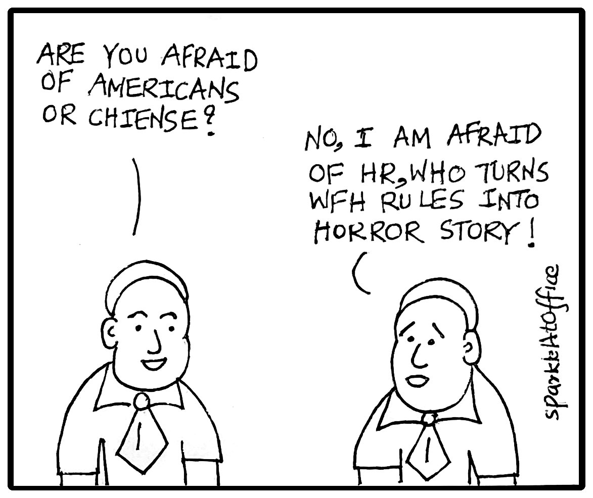 SparkleAtOffice's tweet photo. #comic #horrible #wfh #hrpolicies #officelife #sparkleatoffice https://t.co/aFwU1lA5UJ