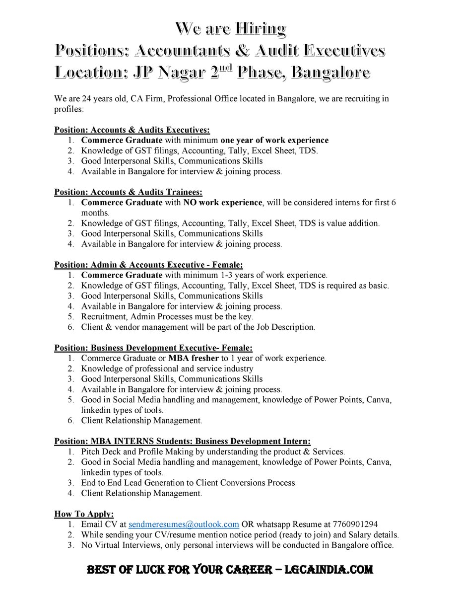 itsvimalkumawat's tweet image. We are hiring
@bangalorejob @bjsbangalore @bangalorejobs_ @southbangalore @bangalore @Accountingjob @AuditJobsglobal @FinanceJobsIND