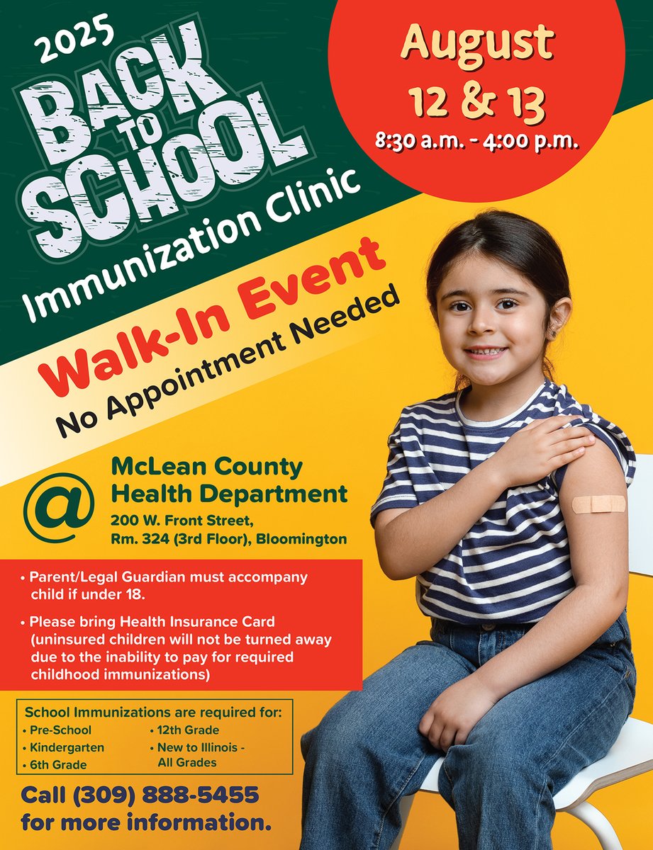 Mark Your Calendar — It starts TOMORROW! Our Walk -In Immunization Clinic is happening August 12 &amp; 13 at MCHD! No appointment needed — just stop by and get your child ready for school! See the flyer for all the details!