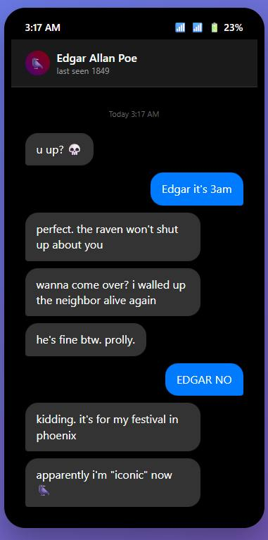 PoeFestPhx's tweet photo. When Edgar slips into your DMs. 
https://t.co/pnRixCDIwx https://t.co/22xpKSR2sA