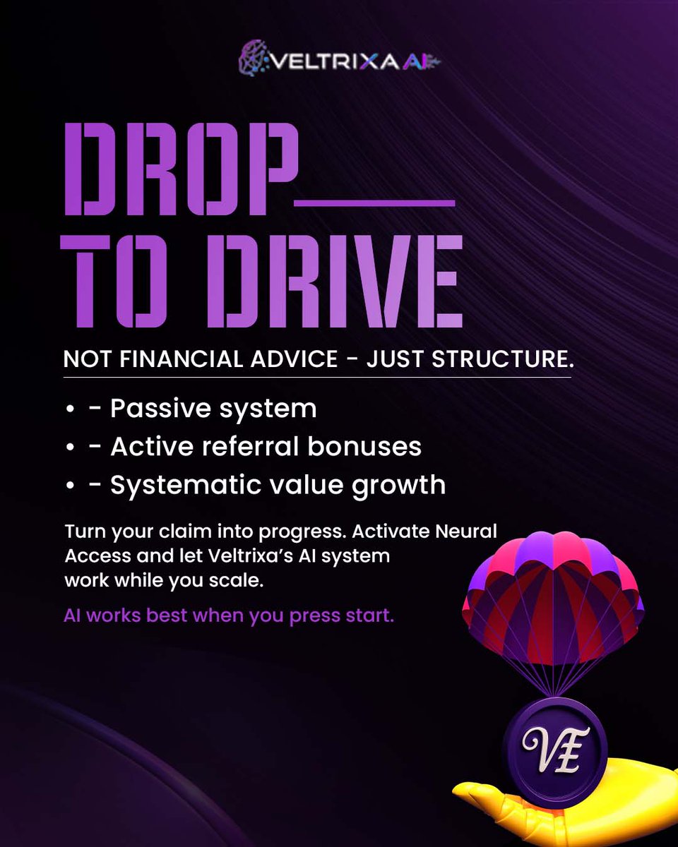 ☀️ Good morning, builders.
An airdrop is just a spark  Neural Access is the engine.
You’ve got the asset. Now, let Veltrixa’s AI turn it into momentum.

From passive gains to active bonuses and steady growth, the system is built to scale only when you press start. Waiting keeps