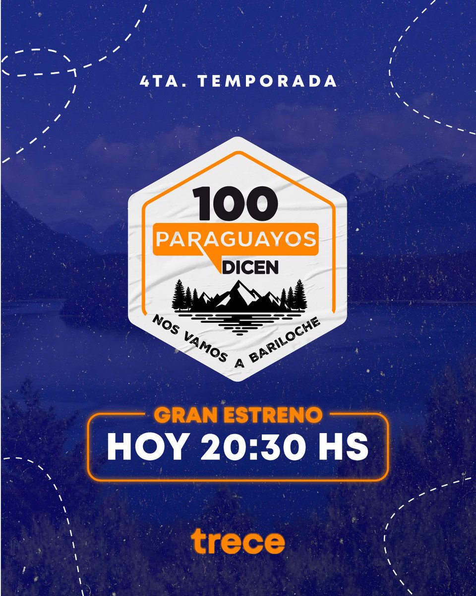 ¡ES HOY, ES HOY! 😎🫵🏼
¡ARRANCA LA CUARTA TEMPORADA DEL PROGRAMA MÁS PARAGUAYO DE TODOS! 🇵🇾 

Edición: ¡NOS VAMOS A BARILOCHE! ✈️⛰️🇦🇷 

¡Nos vemos a las 20:30 hs por las pantallas del <a href="/trecepy/">TRECE</a> ! 📺 

#100ParaguayosDicen #SiempreConectados #NosVamosABariloche #JugamosTodos