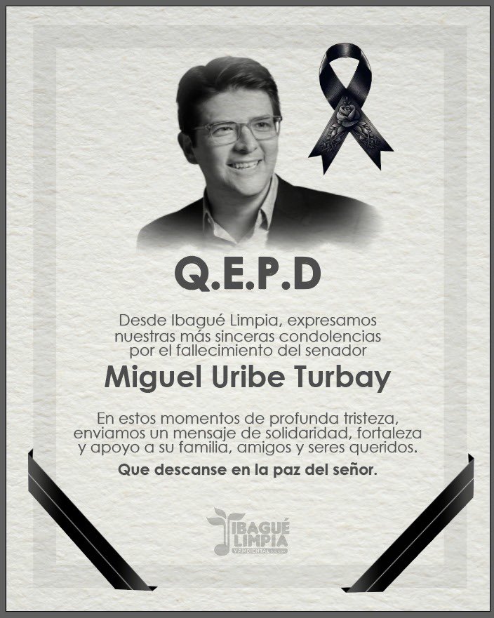 Como fundador y ex miembro del <a href="/CeDemocratico/">Centro Democrático</a> expresó mi dolor al vil asesinato de <a href="/MiguelUribeT/">Miguel Uribe</a> otra gran esperanza de la patria como lo fueron Galán y Alvaro Gomez. Colombia debe unirse entorno a un candidato o candidata que nos devuelva la esperanza de la seguridad y nos